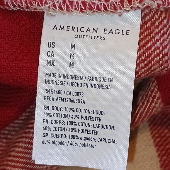 American Eagle‎ Red Plaid Hooded Flannel Shacket  Women’s Medium Cotton - Picture 10 of 10